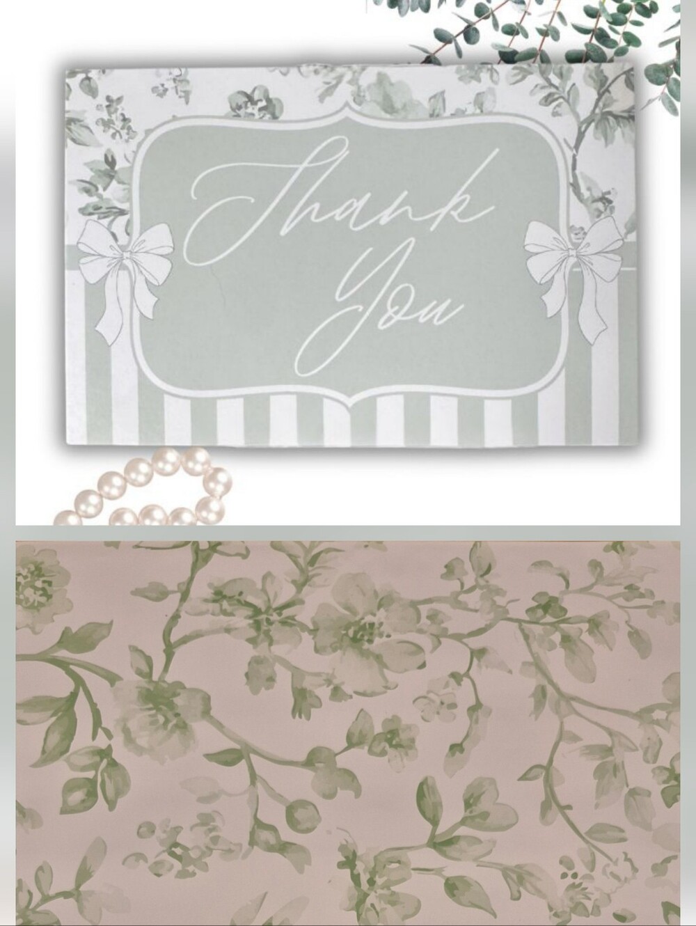 12x15.5 Poly Mailers (20) & Thank You Cards (20) 4x6 Sage Toile Bows Floral